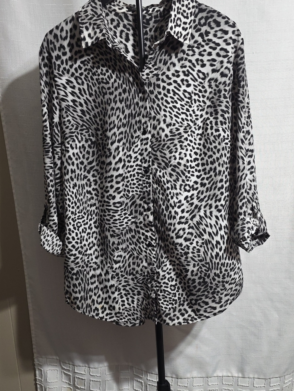 Jones New York Black and White Leopard Print Button-Down Shirt